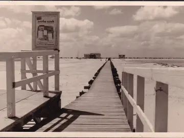AK St. Peter Ording, Seebrücke, Strandcafe und Restaurant Arche Noah, gelaufen 1960