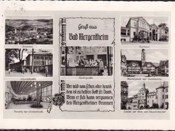 AK Bad Mergentheim, Kurhaus, Marktplatz, Wandelhalle, gelaufen 1955
