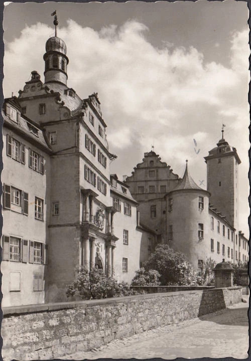 AK Bad Mergentheim, Hoch und Deutschmeisterschloss, gelaufen 1956