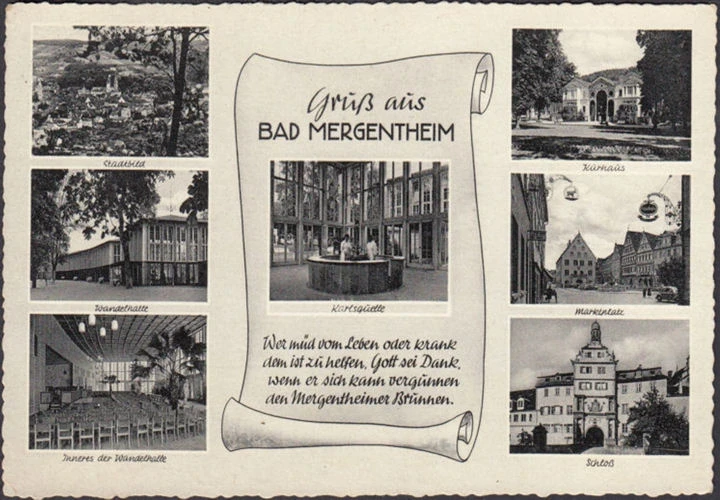 AK Bad Mergentheim, Marktplatz, Kurhaus, Wandelhalle, gelaufen 1956