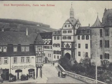 AK Bad Mergentheim, Konditorei und Cafe Roll, Schloss, gelaufen 1910