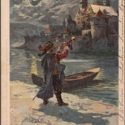 AK Bad Säckingen, Der Trompeter, Ruderboot, Mondschein, gelaufen 1901