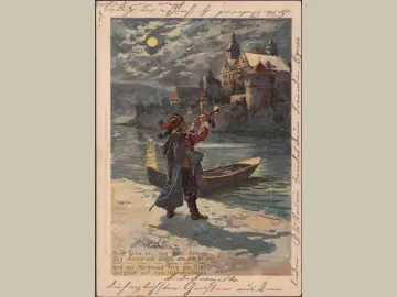 AK Bad Säckingen, Der Trompeter, Ruderboot, Mondschein, gelaufen 1901