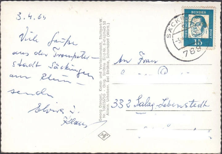AK Bad Säckingen, Fliegeraufnahme, gelaufen 1964