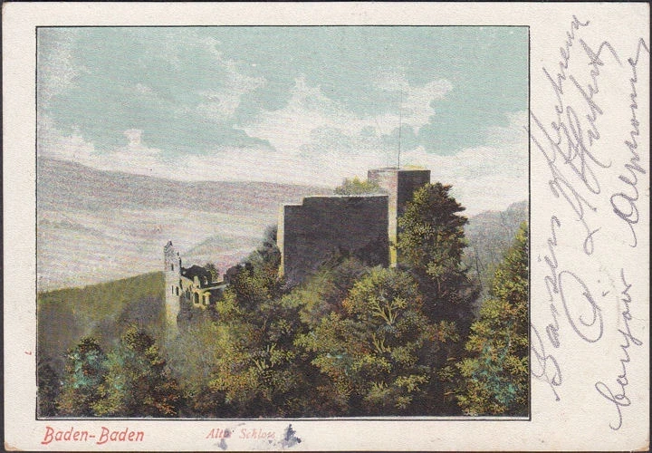 AK Baden Baden, Burg Hohenbaden, Altes Schloss, gelaufen 1904