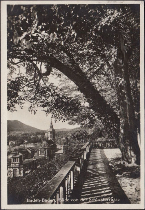AK Baden Baden, Blick von der Schlossterrasse, gelaufen 1930