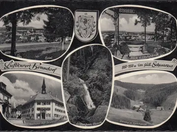 AK Bonndorf, Rathaus mit Brunnen, Lothenbach Klamm, Steintal, gelaufen 1963