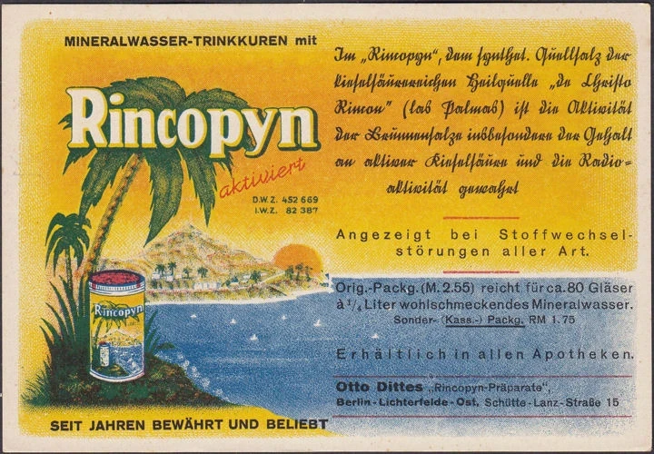 AK Berlin, Otto Dittes, Rincopyn Trinkkuren, ungelaufen-gestempelt 1943