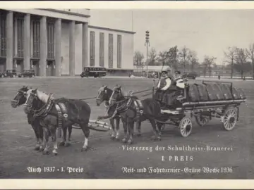 AK Berlin, Viererzug Schultheiss Brauerei, Reit und Fahrtunier 1936, ungelaufen