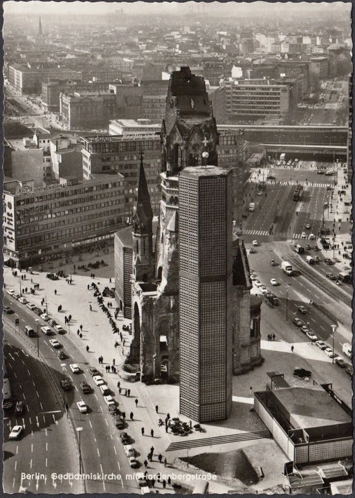 AK Berlin, Gedächtniskirche mit Hardenbergstraße, gelaufen 1965