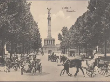 AK Berlin, Siegesallee, Pferdekutschen und Autos, gelaufen 1910