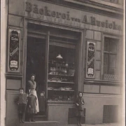 AK Berlin, Bäckerei A. Rusicke, Manteufefelstraße 129, Foto AK, gelaufen 1909