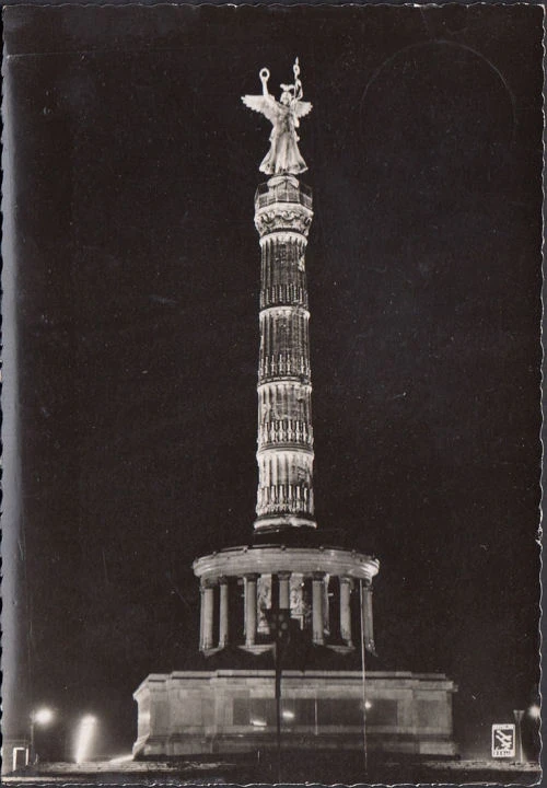 AK Berlin, Siegessäule bei Nacht, gelaufen 1959