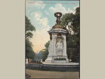 AK Berlin, Denkmal der drei Komponisten Mozart, Beethoven und Haydn, gelaufen 1910