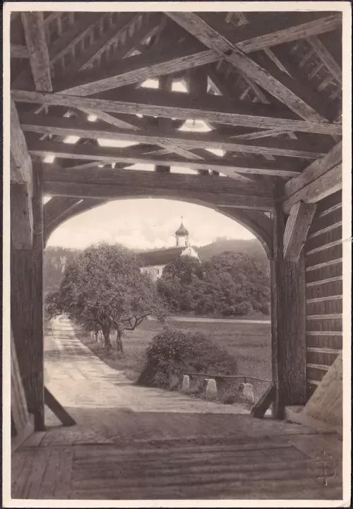 AK Beuron, Donaubrücke, Durchblick zum Kloster, gelaufen 1937