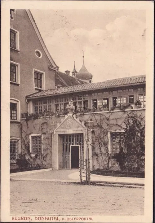 AK Beuron, Klosterportal, gelaufen 1913
