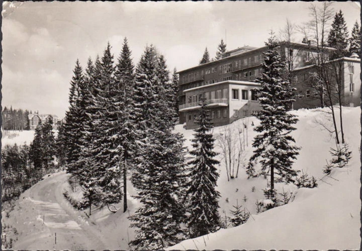 AK Bühl, Friedrich Hilda Heim im Winter, gelaufen 1962