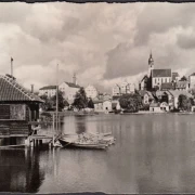 AK Böblingen, Stadtansicht, Boote, gelaufen 1956