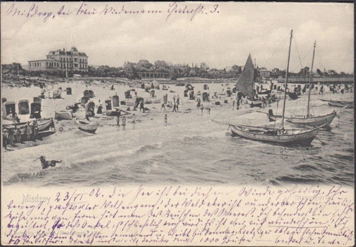 AK Misdroy, Strandpartie, Segelboote, gelaufen 1902