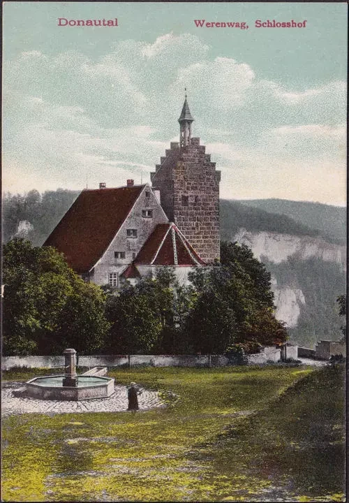 AK Donautal, Schloss Werenwag, Schlosshof, gelaufen 1917