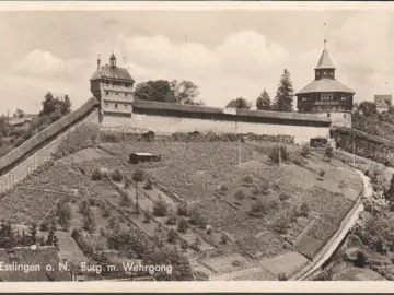 AK Esslingen, Burg mit Wehrgang, gelaufen 1954
