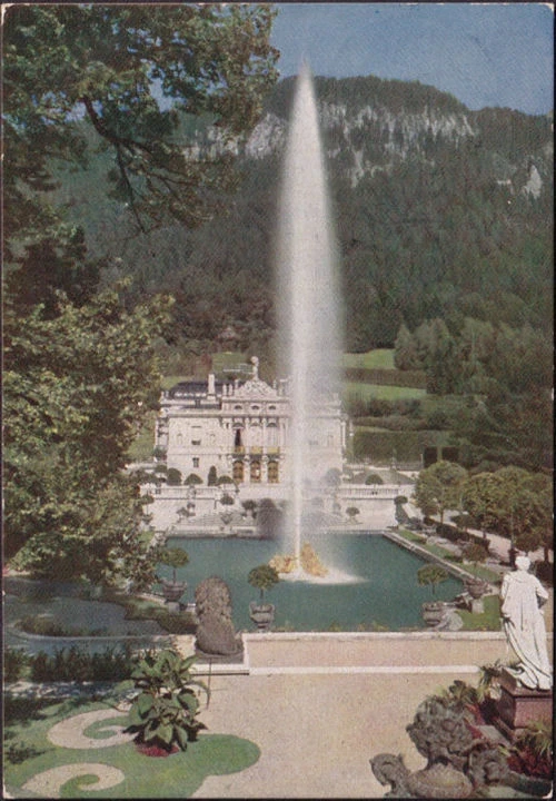 AK Ettal, Schloss Linderhof, gelaufen 1951