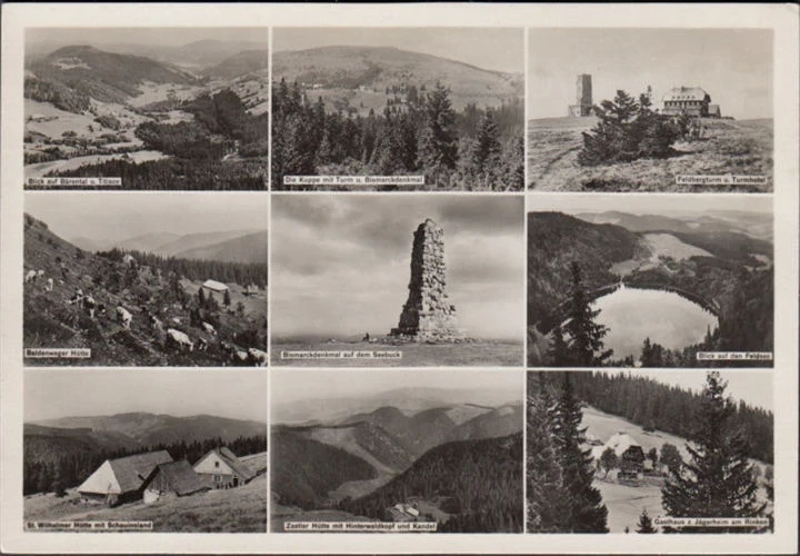 AK Feldberg, Bismarckdenkmal, Bärental, St. Wilhelmer Hütte, Turmhotel, ungelaufen