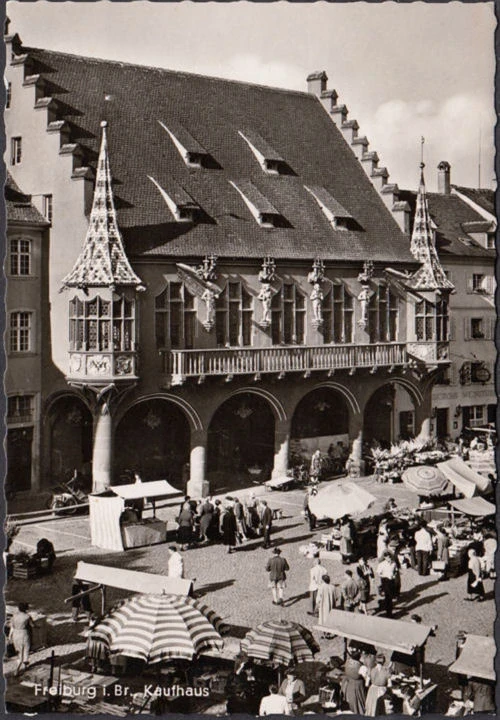 AK Freiburg, Marktplatz, Weinstuben, Kaufhaus, Marktstände, ungelaufen