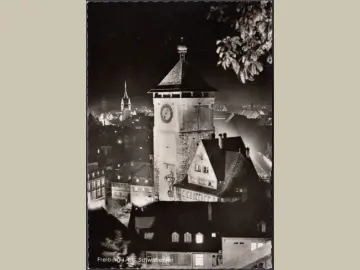 AK Freiburg, Schwabentor bei Nacht, ungelaufen