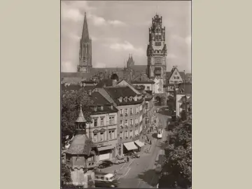 AK Freiburg, Schwabentor, Straßenbahn, Straßenansicht, ungelaufen