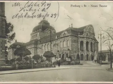 AK Freiburg, Neues Theater, gelaufen 1927