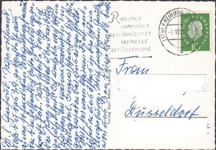 AK Freiburg, Stadtansicht, gelaufen 1959