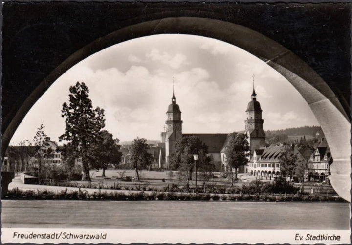 AK Freudenstadt, Evangelische Stadtkirche, gelaufen 1954