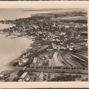 AK Friedrichshafen, Fliegeraufnahme aus dem Luftschiff, Hafen, Jugendherberge, ungelaufen-datiert 1936