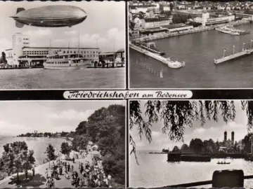 AK Friedrichshafen, Hafenbahnhof, Zeppelin, Promenade, gelaufen 1957