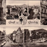 AK Görlitz, Rathaustreppe, Berliner Straße, Landeskrone, gelaufen 1967
