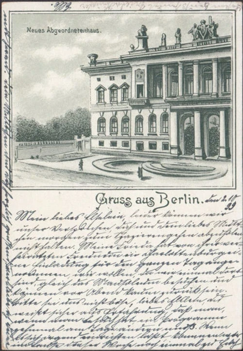 AK Gruss aus Berlin, Neues Abgeordnetenhaus, gelaufen 1899