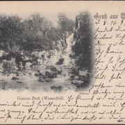AK Gruss aus Berlin, Victoria Park, Wasserfall, gelaufen 1898
