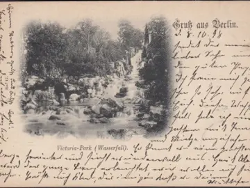 AK Gruss aus Berlin, Victoria Park, Wasserfall, gelaufen 1898