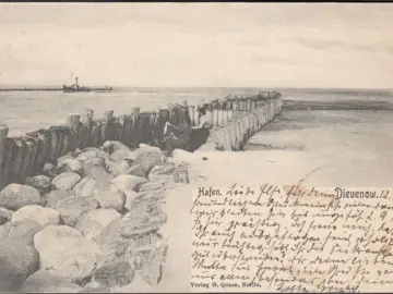 AK Dievenow, Hafen, Dampfer, gelaufen 1904