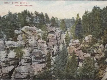 AK Decin, Tetschen, Partie am Prebischtor, Bahnpost, gelaufen 1906