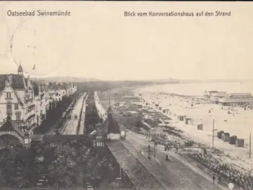 AK Swinemünde, Blick vom Konverstaionshaus auf den Strand, Brücke, gelaufen 1908