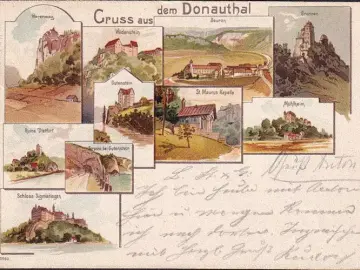 AK Gruss aus dem Donautal, Beuron, Wildenstein, Werenwag, gelaufen 1899
