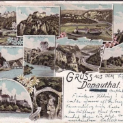 AK Gruss aus dem Donautal, Schloss Wildenstein, Schloss Bronnen, Schloss Werenwag, gelaufen 1898