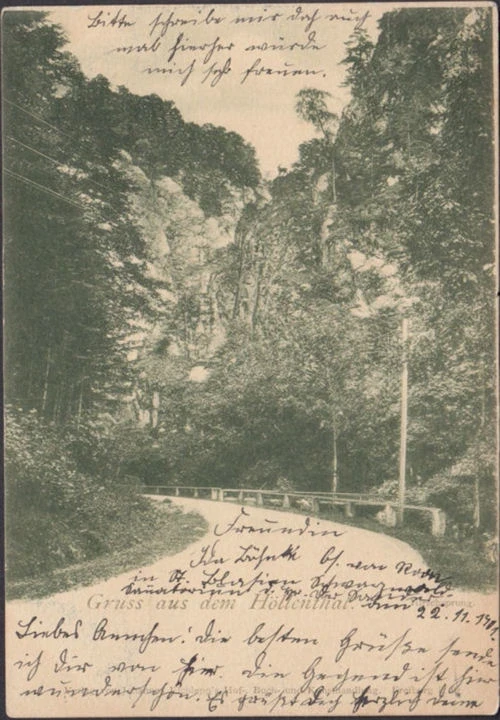 AK Gruss aus dem Höllental, Hirschsprung, gelaufen 1901