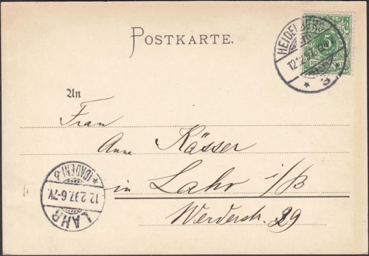 AK Heidelberg, Totalansicht, gelaufen 1897