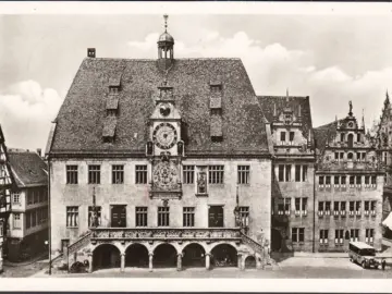 AK Heilbronn, Rathaus, Reisebus, gelaufen 1961