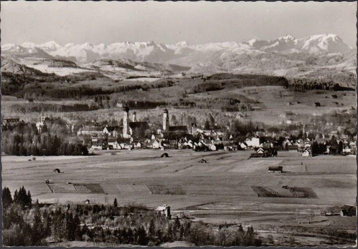 AK Isny, Panoramaansicht, Kirche, gelaufen 1962