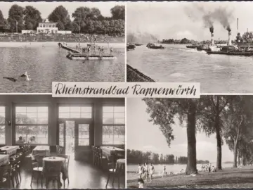 AK Karlsruhe, Rheinstrandbad Rappenwörth, Schiffe, gelaufen 195?