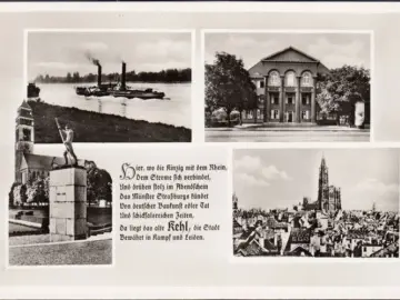AK Kehl, Rathaus, Denkmal, Dampfschiff, ungelaufen